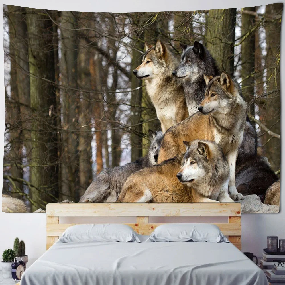 

Jungle Wolf Tapestry Wall Hanging Animal Aesthetics Art Decoration Bedroom Living Room Dormitory Background Cloth Poster