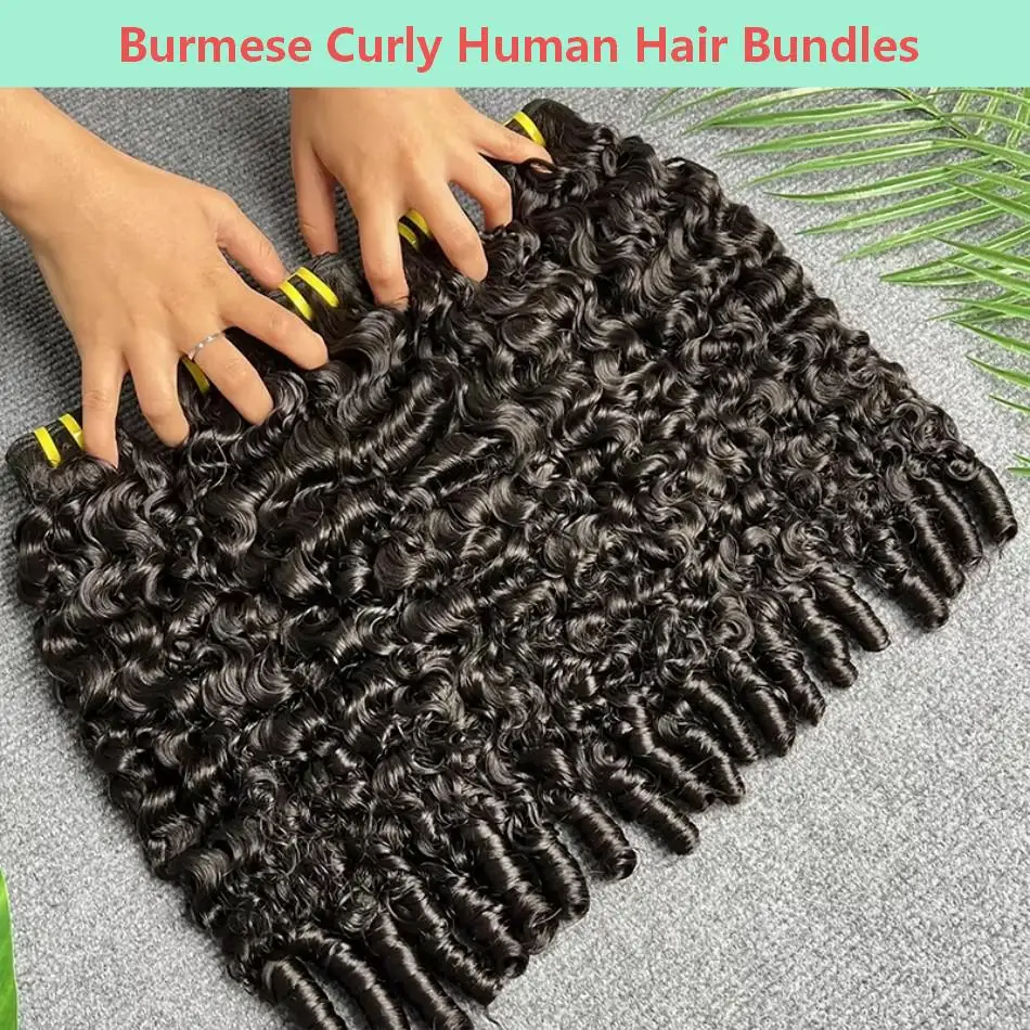 

Burmese Curly Bundles Human Hair Real Raw Material Bundles 20 22 24 Inch Unprocessed Virgin Hair Weft Quick Weave Extensions For Black Women Natural Color No Tangle