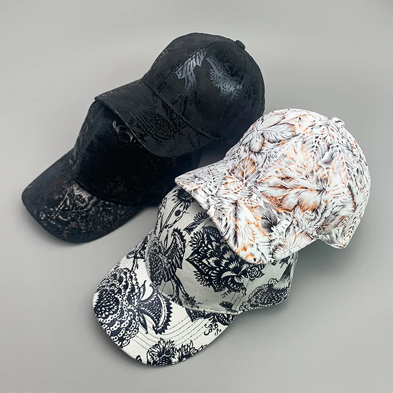 New Elegant Flower Leaf Vegan leather Streetwear Men Women Baseball Hats Cotton Kpop Funny Fashion Breathable Sport Hip Hop Caps