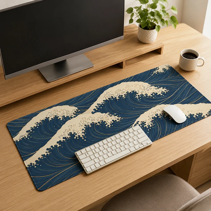 Image of Mauspad, Marineblau, japanische Meereswellen, Gaming, Print-on-Demand, New Home, großes Mauspad, XXL-Mauspads, Teppich, Büro, rutschfest