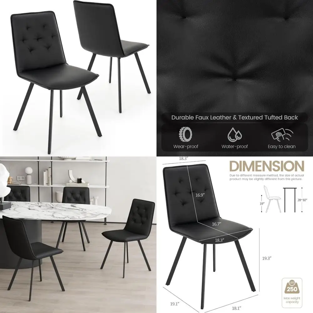 

Modern Faux Leather Tufted Dining Chairs Set of 2, Armless Upholstered Side Chairs for Kitchen, Contemporary Dining Room Furnitu