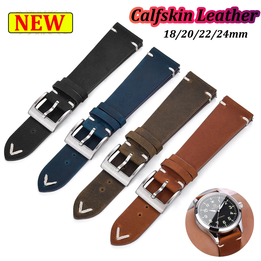 18 20 21 22 24mm Calfskin Genuine Leather Watchand for Citizen Watch Strap 24mm Black Brown Bracelet for Seiko 5 Snxs79k