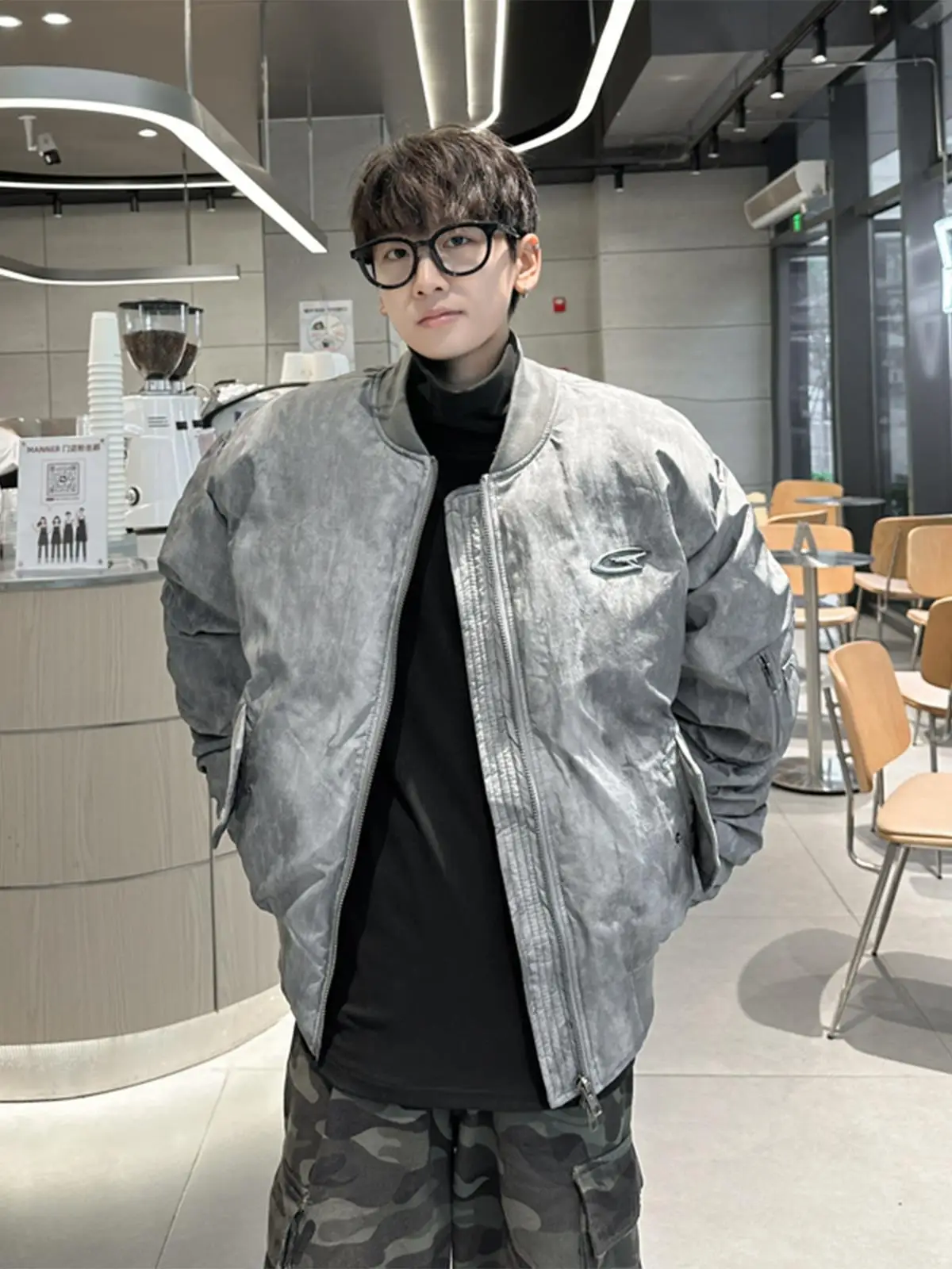 

Мужская зимняя куртка-бомбер из хлопка с ретро-плетением и воротником-стойкой, теплая верхняя одежда