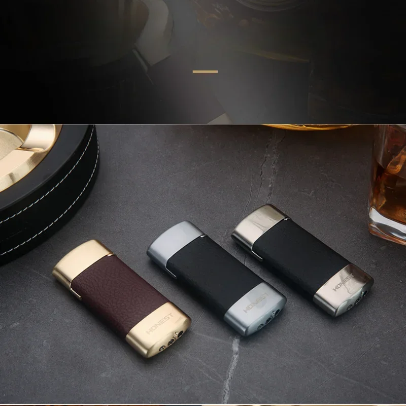 2024HONEST Leather Splicing Metal Gas Lighter Creative Retro Old Fashioned Grinding Wheel Ignition Open Flame Cigarette Lighting