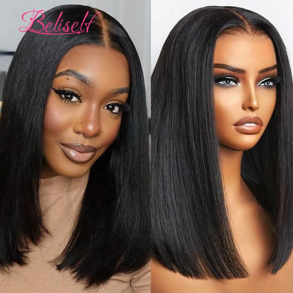 

Beliself Прямой Боб Бесклеевой Парик Человеческих Волос 4x6 HD Парик Фронта Шнурка для Чернокожих Женщин Предварительно Срезанные Парики Из Человеческих Волос