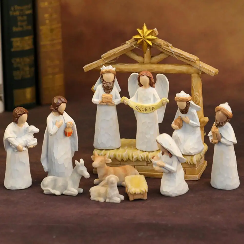 

2025 Resin Nativity Figure Set: Christmas Christ Birth Of Jesus Ornaments, Ideal Xmas Decor For Home Tabletop Accents 12Pcs