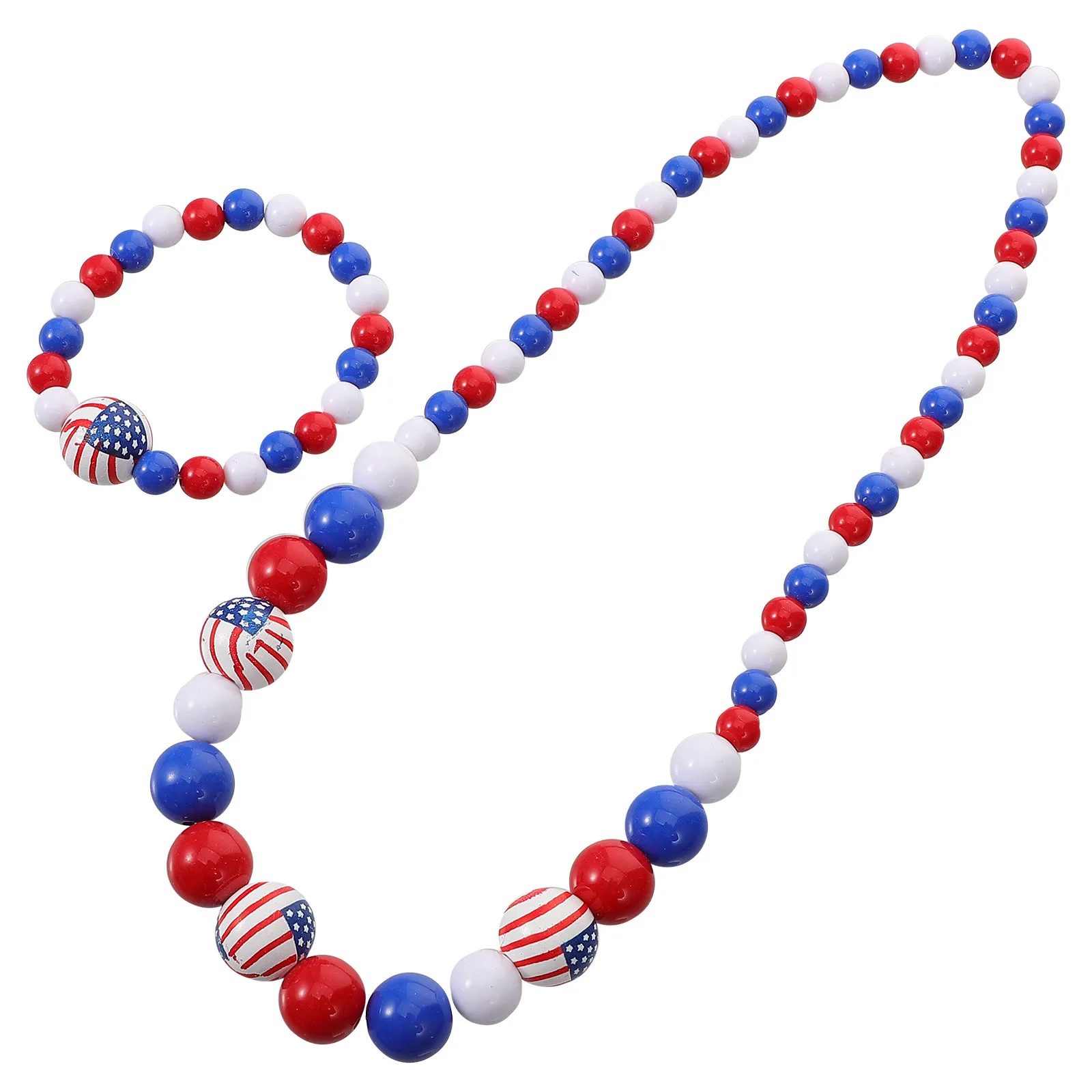 

1 Set Independence Day Wooden Bead Bracelet Lady Neck Pendant Women Necklace Decoration Durable Natural Wood Creative Design