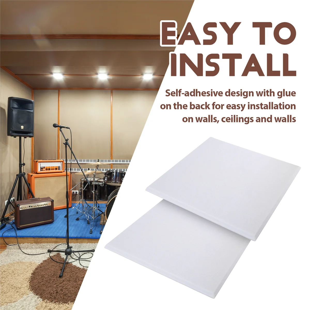 Paneles acústicos autoadhesivos AA84, paquete de 12, acolchado a prueba de sonido de 12x12x0,4 pulgadas, panel absorbente de sonido para el hogar, blanco