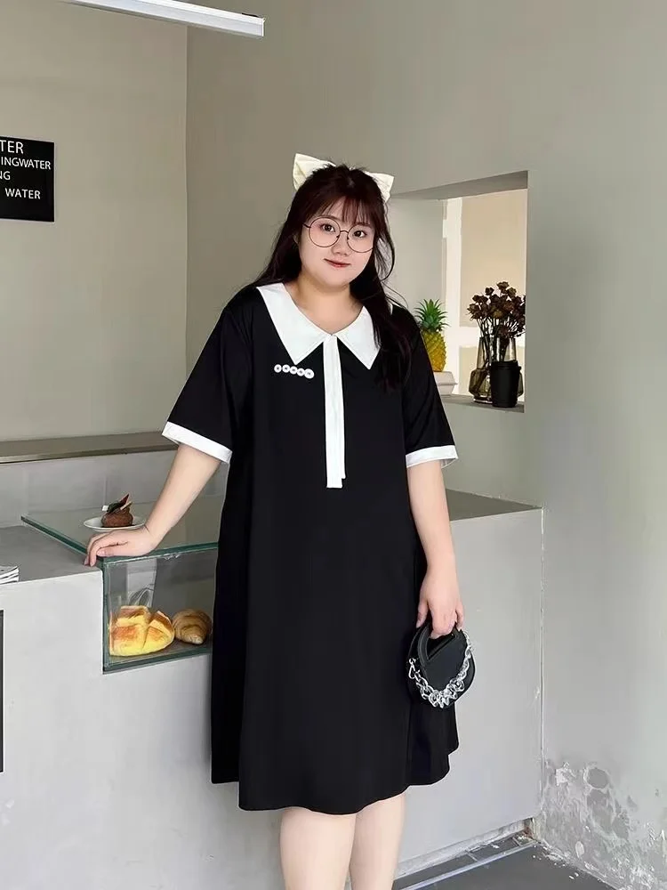 Big Large Add Plus Size 150kg Short-Sleeve Casual Cotton Dress Women Summer Loose Fat Lady Oversize Dresses For Female Clothing