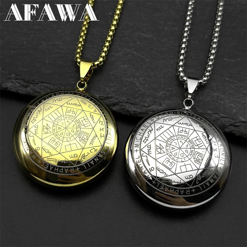 Seven Archangels Amulet Pendant Necklaces for Women Men Stainless Steel Seal of Salomon Talisman Christian Protection Jewelry