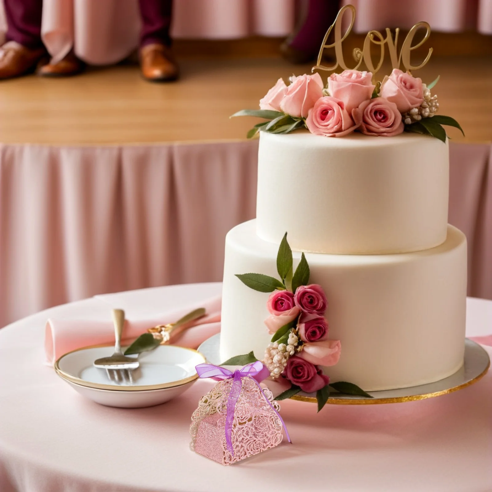 กล่องใส่ขนมงานแต่งงาน สีโรสโกลด์ หรูหรา ของชำร่วยงานเลี้ยง สำหรับงานหมั้นและงานแต่งงาน บรรจุภัณฑ์ของขวัญ