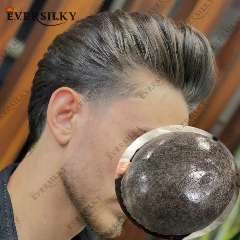 

PU Base Men Toupee Thinness Skin 0.1MM Breathable 100% Indian Human Hair Toupee for Men Wig 6" Hair Replacement System For Men