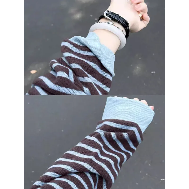 الكورية نمط Preppy طوق مخطط البلوز المرأة الخريف الرجعية تنوعا كتلة اللون فضفاضة عادية كم طويل سترة علوية