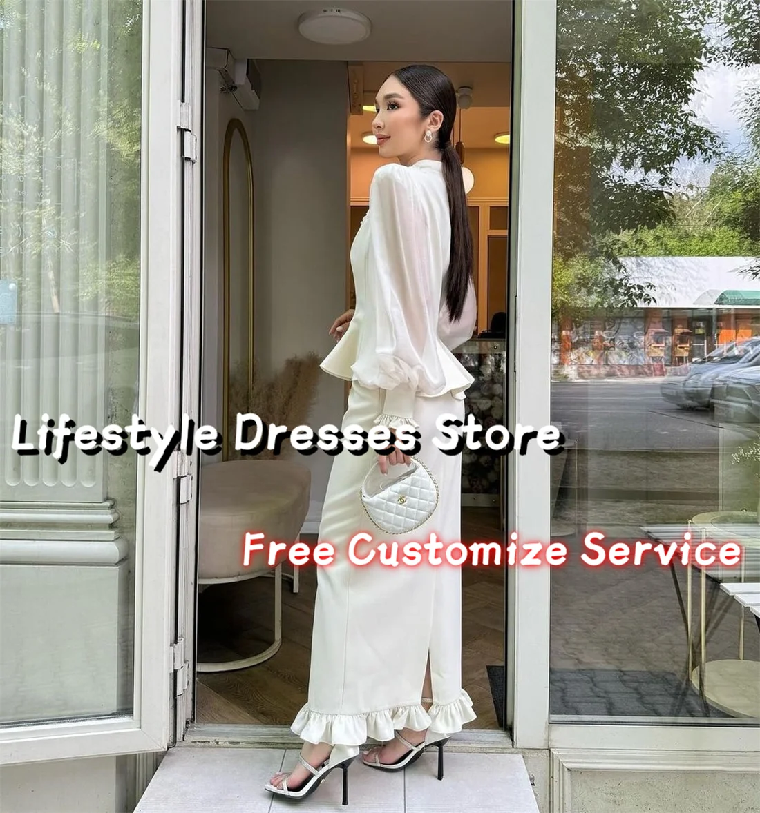 Customized Ivory Buttons Butterfly Appliques Prom Dress Long Sleeves Straight Formal Dresses Wedding Guest 2024 Party Gown