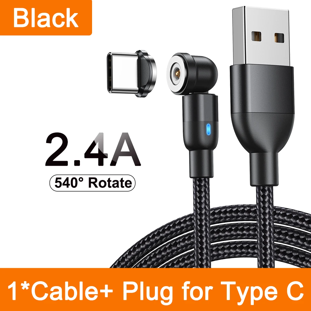 AUFU 540 Draaien Magnetische Type C Kabel 3 in 1 Snelle Oplaadkabel Voor iPhone Xiaomi Samsung Huawei Micro USB magneet Charge Wire