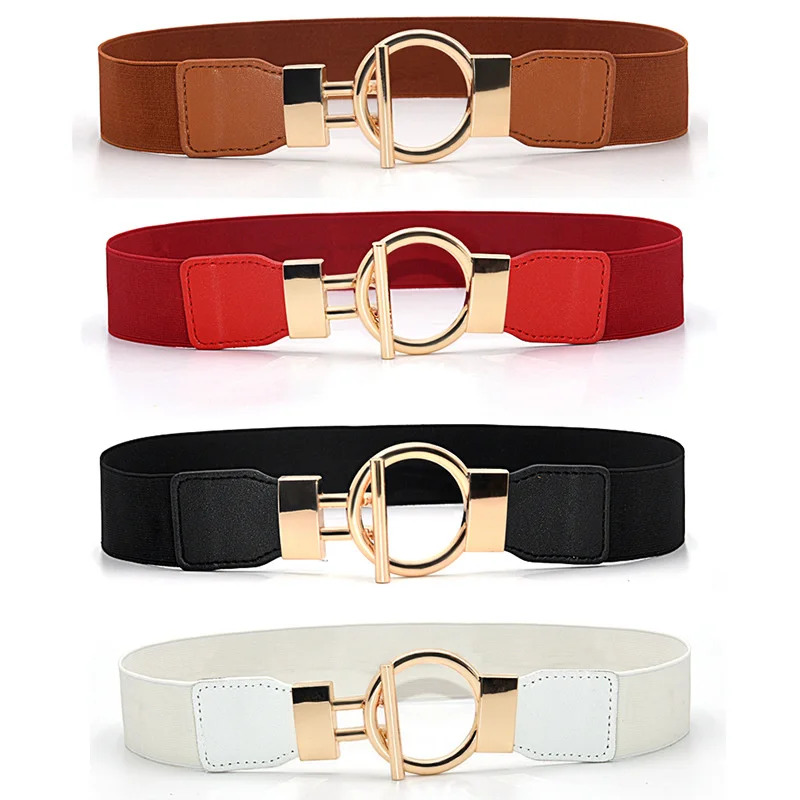 

Fashion Dress Belts For Women Simple Waist Elastic Ladies Band Round Buckle Decoration Coat Sweater Party Belt Girdle Belt Gift