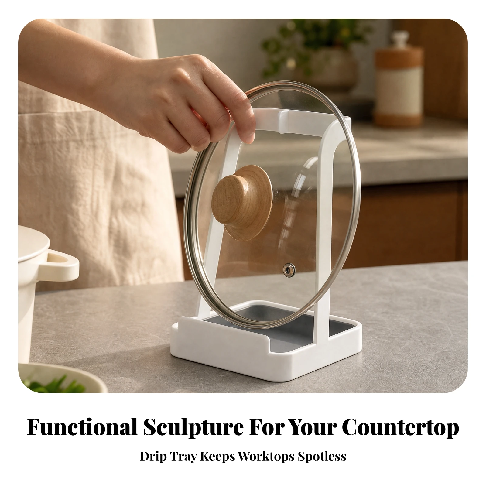 Lid Rack with Moisture-Catcher Tray Compact Tabletop Lid Rack No Assembly Required Rust-Resistant for Small Kitchens
