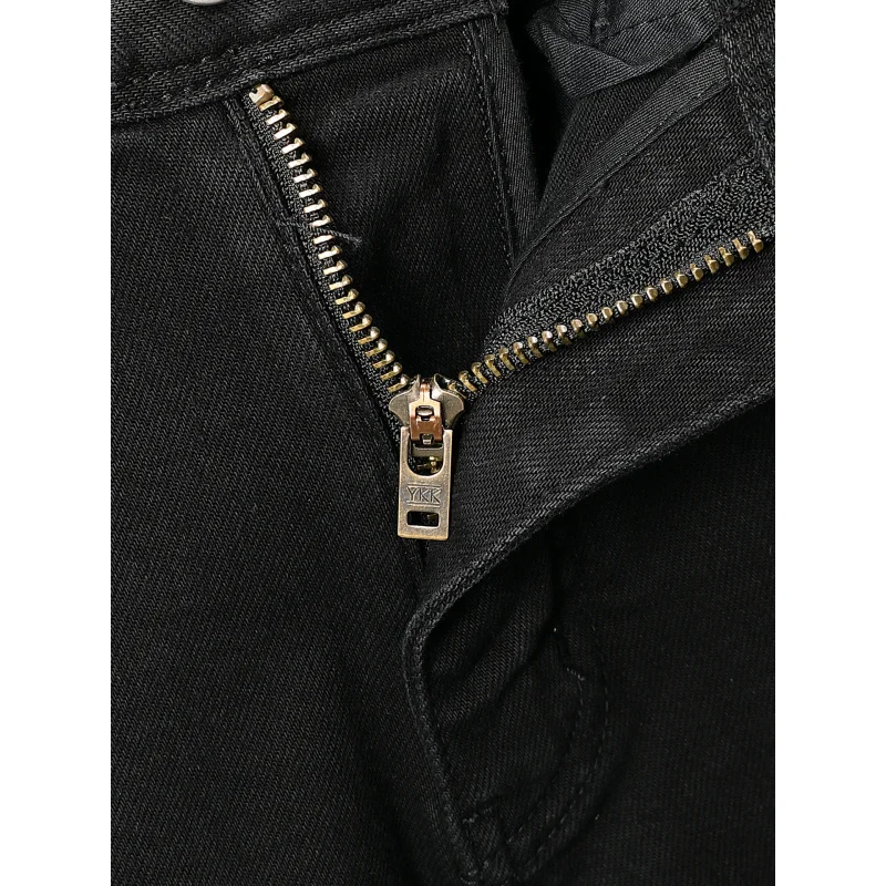 Pantalones vaqueros rasgados negros con diseño de letras bordadas para hombre, pantalones de pierna pequeña frescos para primavera y otoño