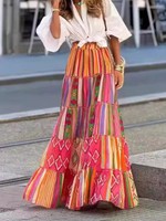 Printed Ruffles A-line Skirt Women Fashion Casual Bohemian Vacation Commuting Style Loose Long Skirts Trendy Female Clothing