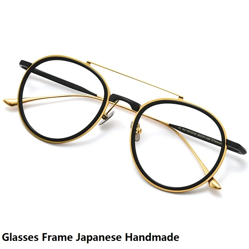 

2023 New Glasses Frame Japanese Handmade Spectacle Pure Titanium Big Face Eyewear Eyeglasses Retro Round Double Beam Myopia Lens