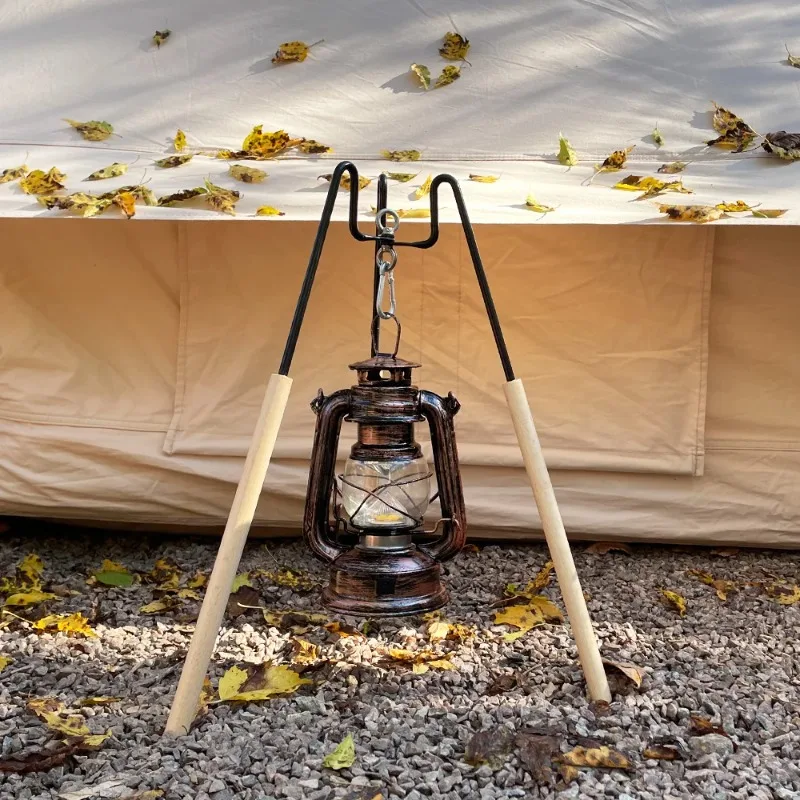 Lightweight Portable Detachable Outdoor Camping Wooden Light Stand Lantern Holder Three Legs Tripod Stand