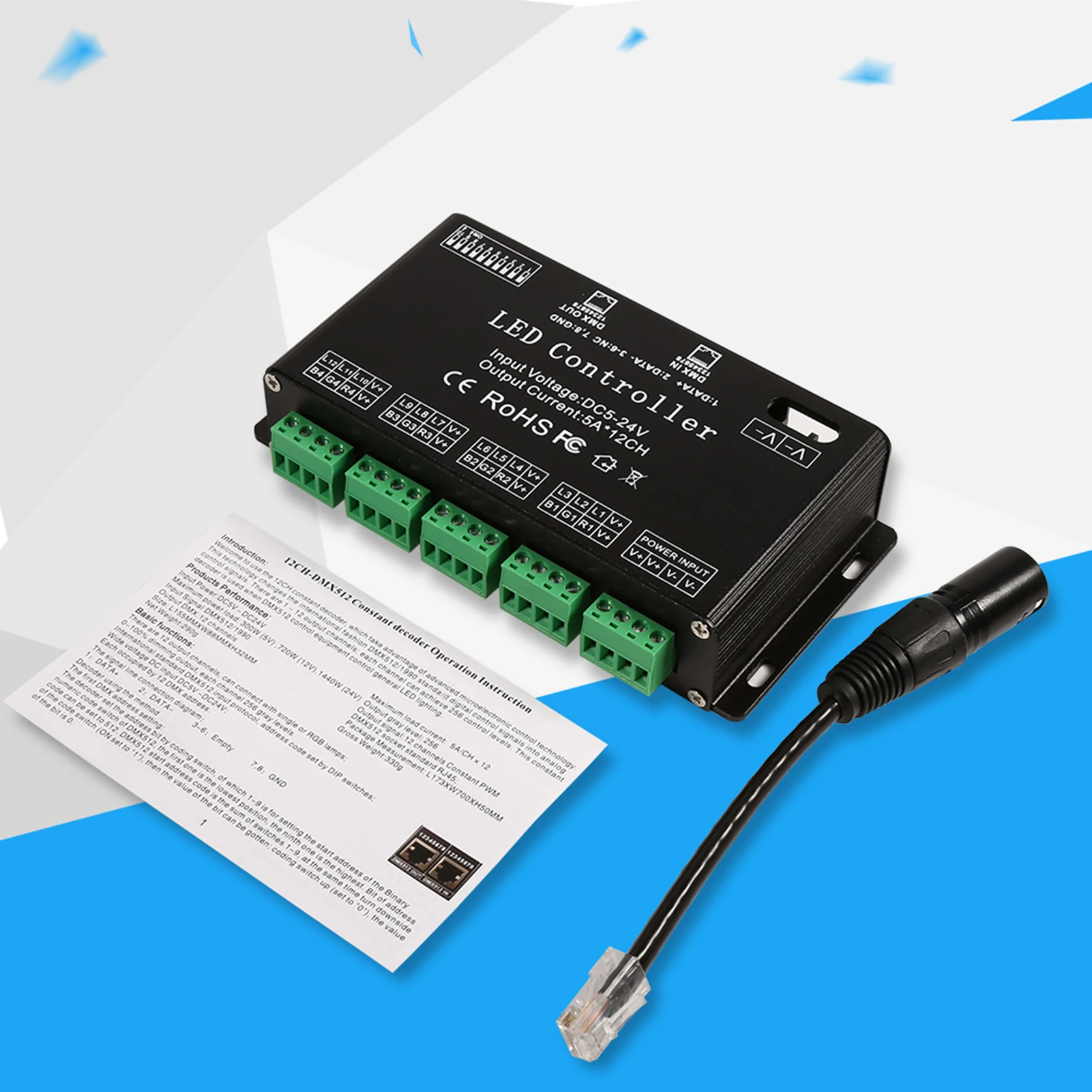 

Контроллер RGB LED-ленты DC5V-24V, 6 каналов, декодер-драйвер, модуль, черный цвет