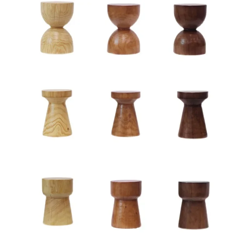 

Solid wood pier wabi wind round stool Nordic log edge few bedside table B & B stump coffee table root carving ornament