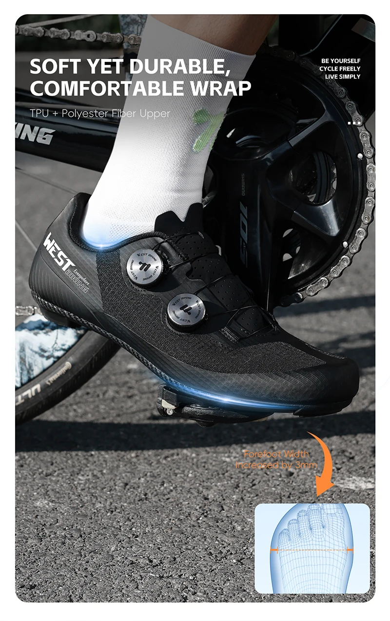 WEST BIKING Herren-Rennradschuhe mit Carbonfaser-Sohle, Dual-Dial-Renn-Sneaker, leichte, atmungsaktive Fahrradschuhe für SPD SL – Detail 15