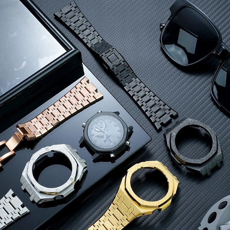 DIY Watch Strap and Case Set for Casio GA-2100/2110 GM2100 Farmhouse Oak Frost Gold Case watchband