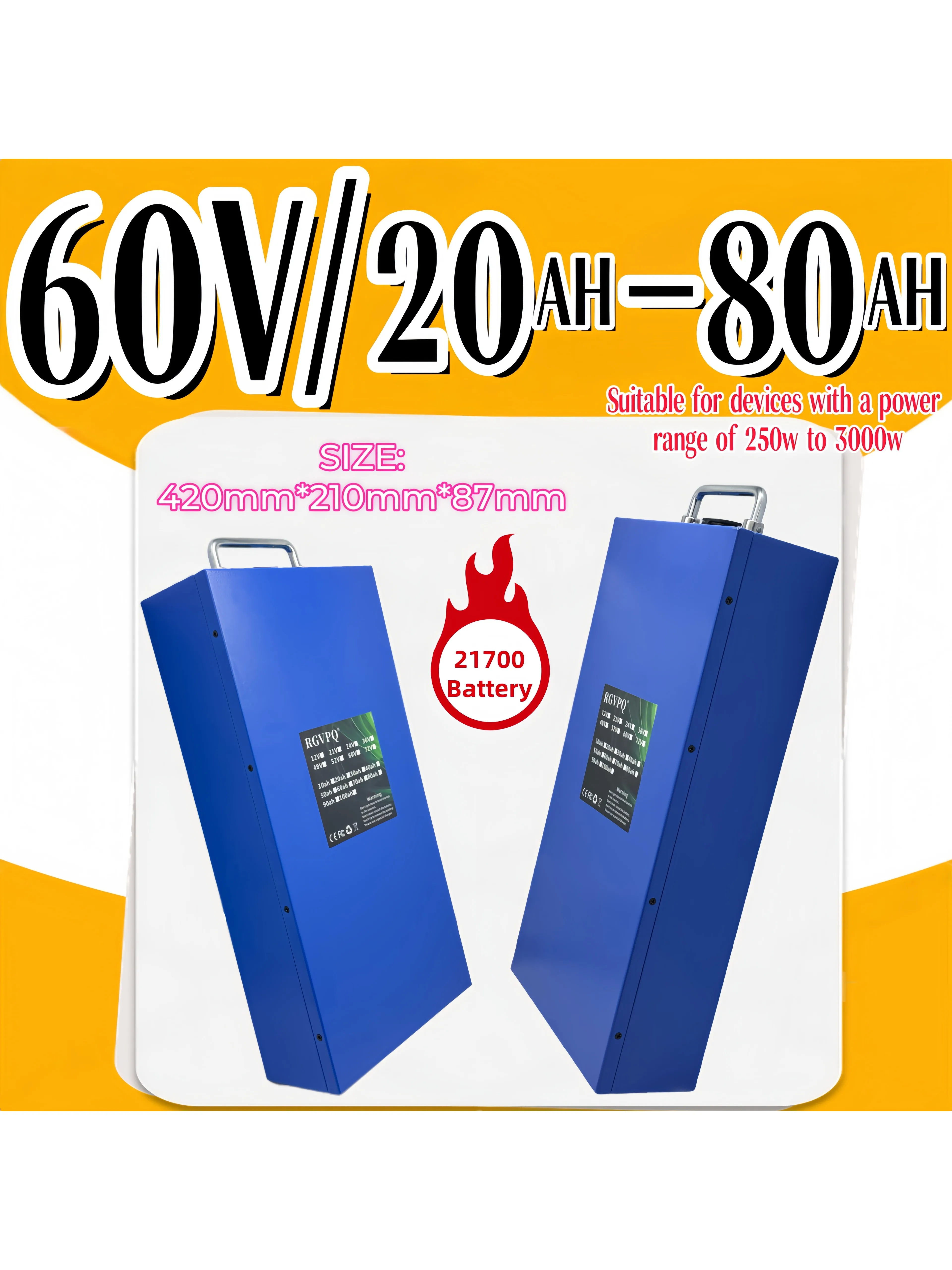 Transport rapide en Air 60V nouvelle batterie au Lithium pleine capacité 21700 batterie au Lithium 20AH-80AH adapté pour 800-3000W