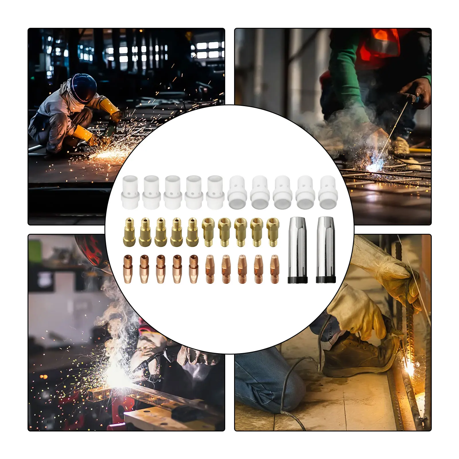 

32pcs M8 MB36KD Gas Nozzle Tip Set for MIG/MAG Welding Torch Compatible with 0 8mm Nozzles Includes Nozzle Holders and Cups
