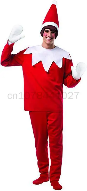 Fato de elfo para adultos e crianças, vermelho, ano novo cosplay, vestido de festa, família, halloween, natal extravagante, conjunto de roupas