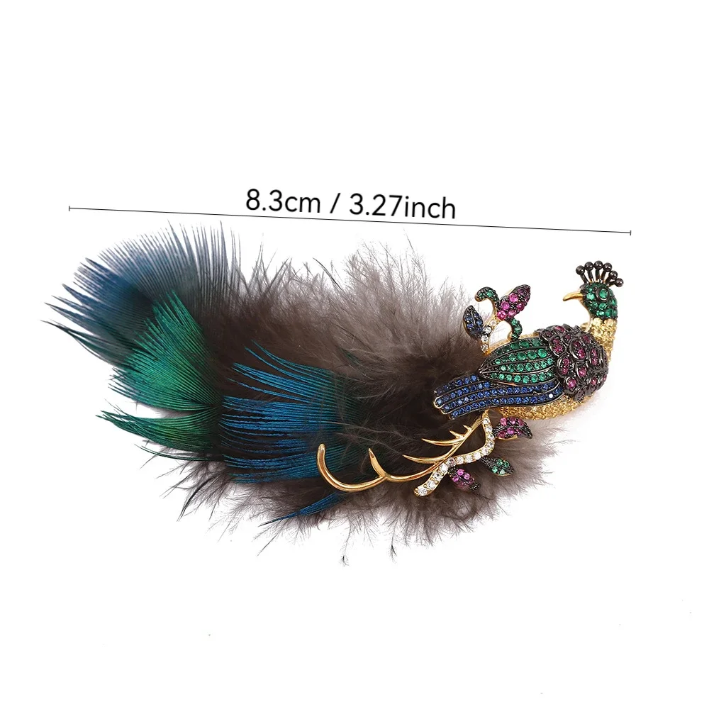 Rhinestone new simulation feather peacock brooch design exquisite accessories light luxury pin corsage high-grade ladies brooch