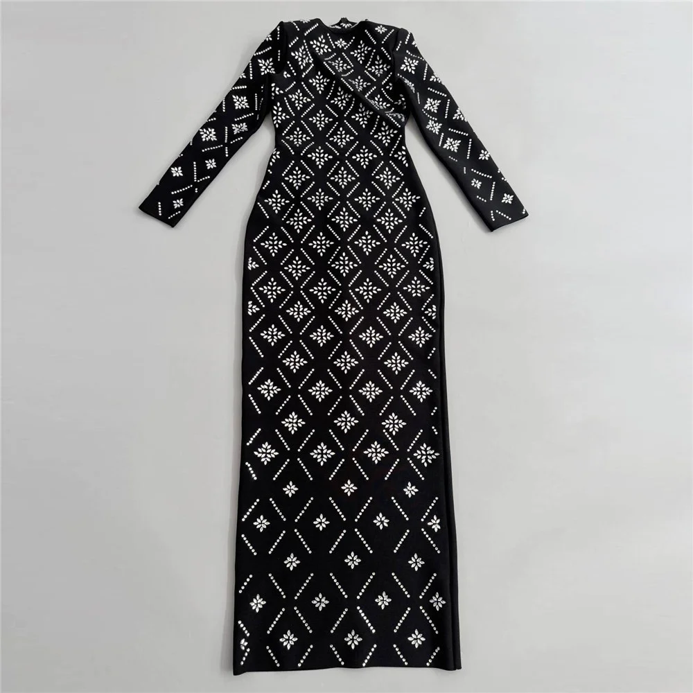 فستان سهرة نسائي شتوي 2025 مع تطريز حجر الراين، مشد، رقبة عالية، فستان طويل، Y2K جديد، فستان حفلات عالي الجودة