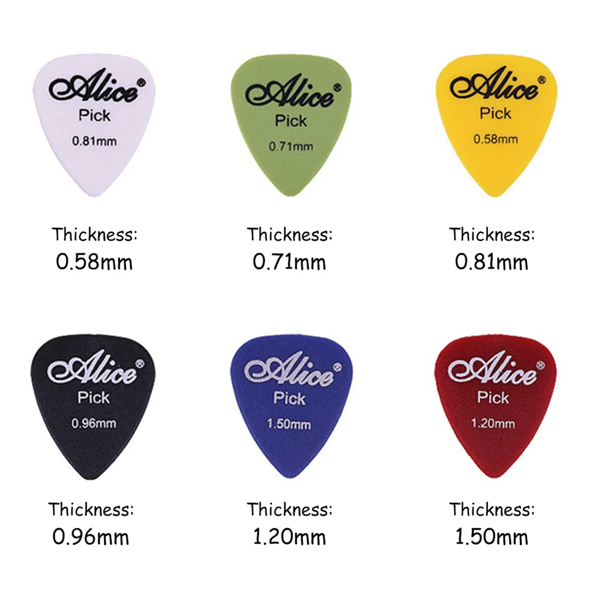 Alice 12/24/50/100 Pcs Guitar Picks Set: Assorted Thicknesses (0.58/0.71/0.81/0.96/1.2/1.5mm) for Acoustic, Electric & Bass