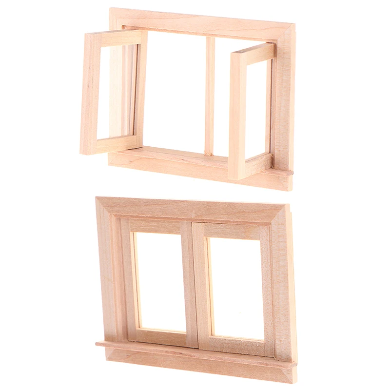 1pcs  DIY Double Window 1/12 Dollhouse Furniture Doll House Window Wooden Accessories Pretend Play Toy for Kids