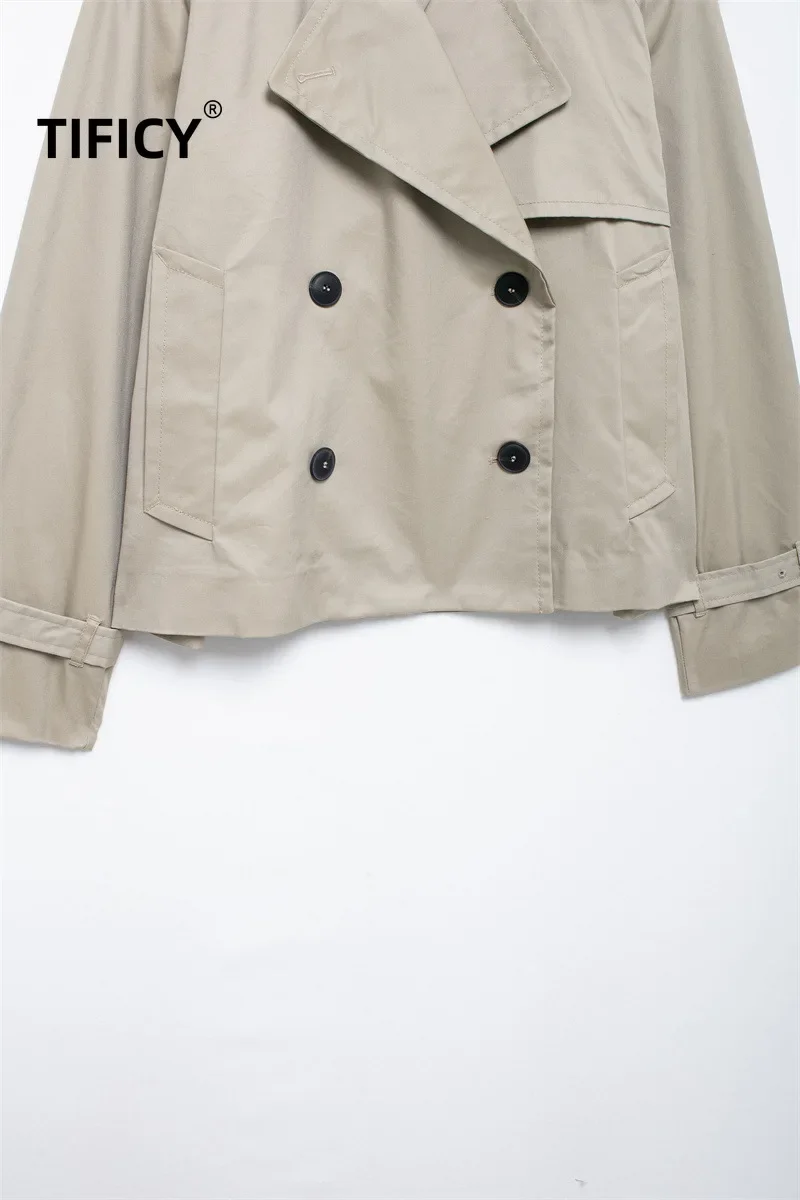 TIFICY Autumn Double-breasted Jackets New Women's Fashion Casual Versatile Short Windbreaker Streetwear Trench Coats