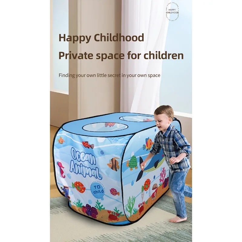 Ocean Themed Pop Up Play Tent for Youngsters Durable Steel Frame Polyester Fabric Multicolor Perfect for Indoor Outdoor Fun