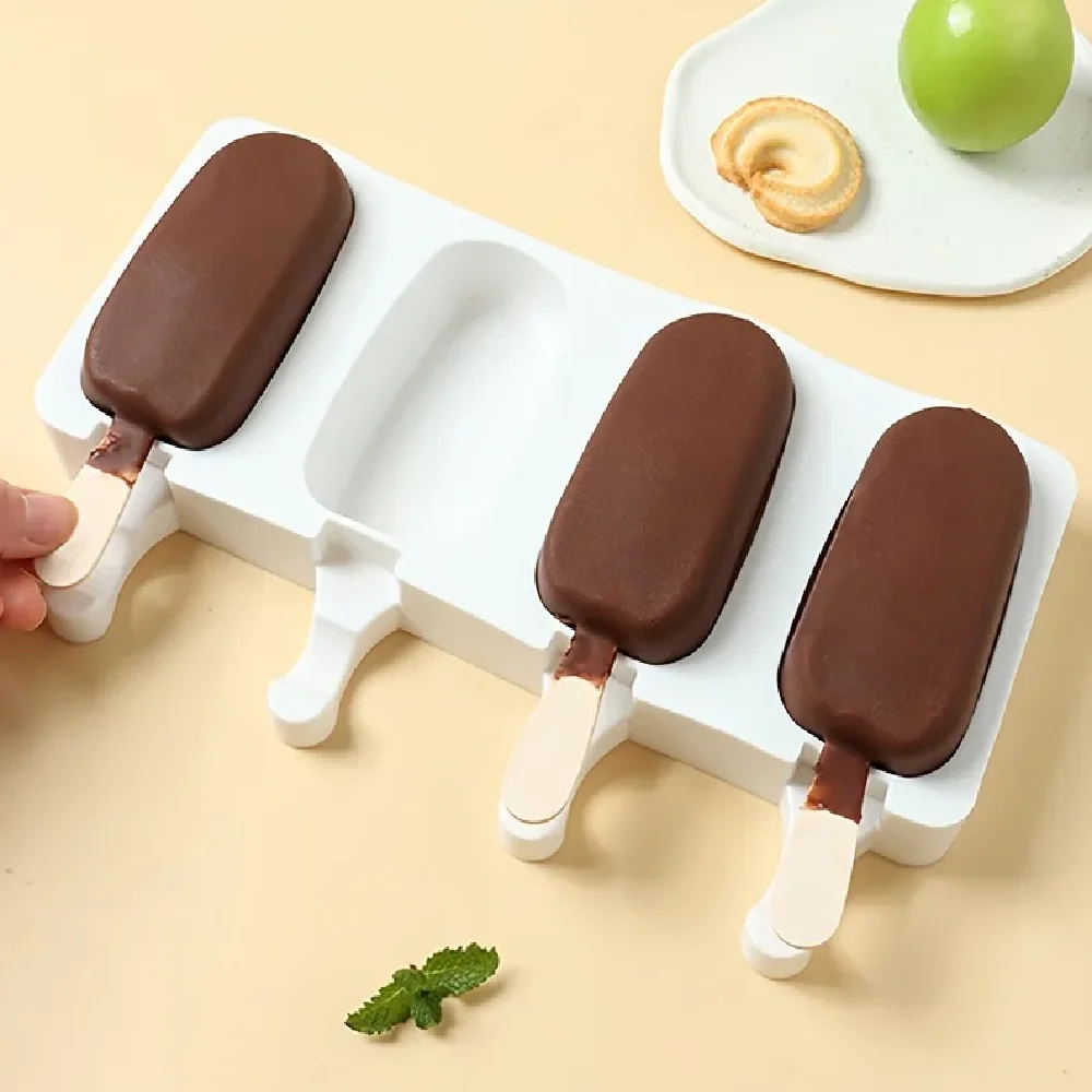 4/8 Hole Food Grade Silicone Ice Cream Mold Ice Pop Cube Popsicle Mold Dessert DIY Magnum Cake Mold Ice Cream Maker