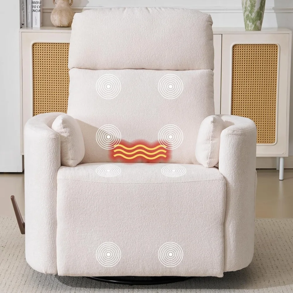 Oversized Swivel Recliner Chair with Massage and Heat, Rocking Chair Nursery with Adjustable Headrest, Rocking Chair Nursery