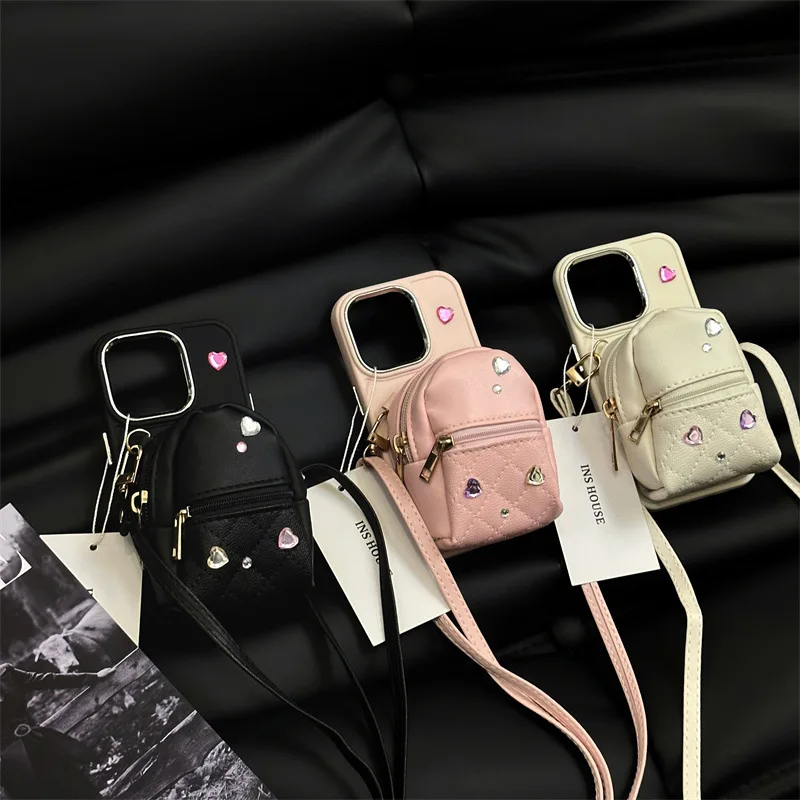 

New Crossbody Necklace Wallet Card Bag pu Leather backpack with strap and crossbody phone case iPhone for iPhone 13 Mini 12 11