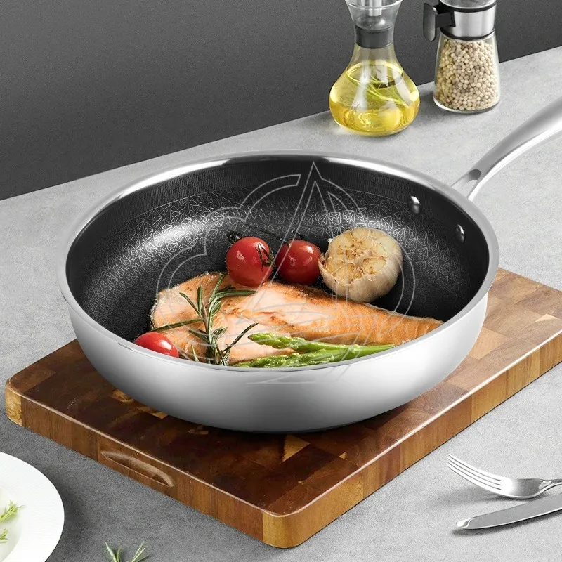 304 Stainless Steel Cookware Set, Honeycomb Non-stick Wok & Pan, Coating-free Universal Household Pots