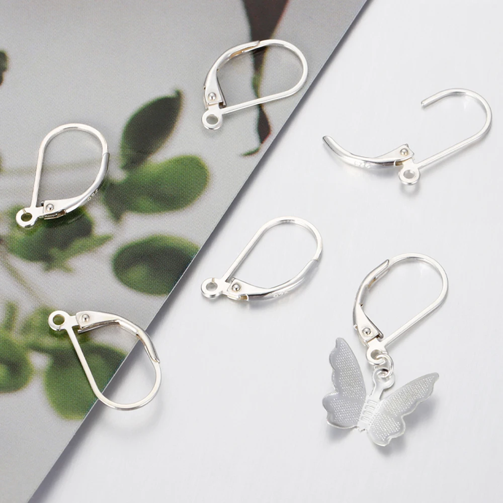 Pendientes de plata de ley 925 con gancho para la oreja, accesorios de Base para joyería DIY, 4 piezas
