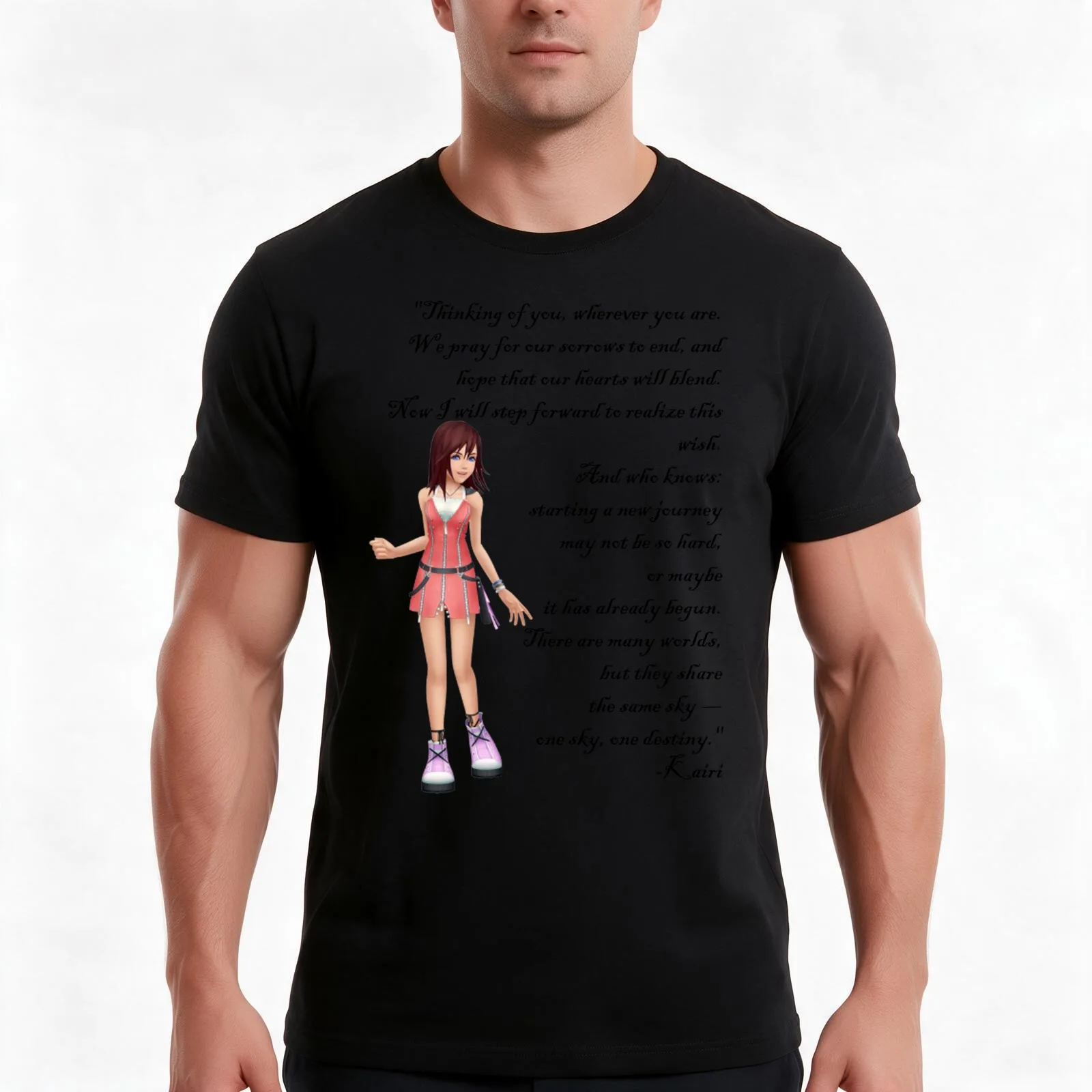 Kairi Thinking Of You, Wherever You Are T-Shirt, Summer Casual Cotton Tee, Oversized Streetwear Tops, Vintage Graphic Print