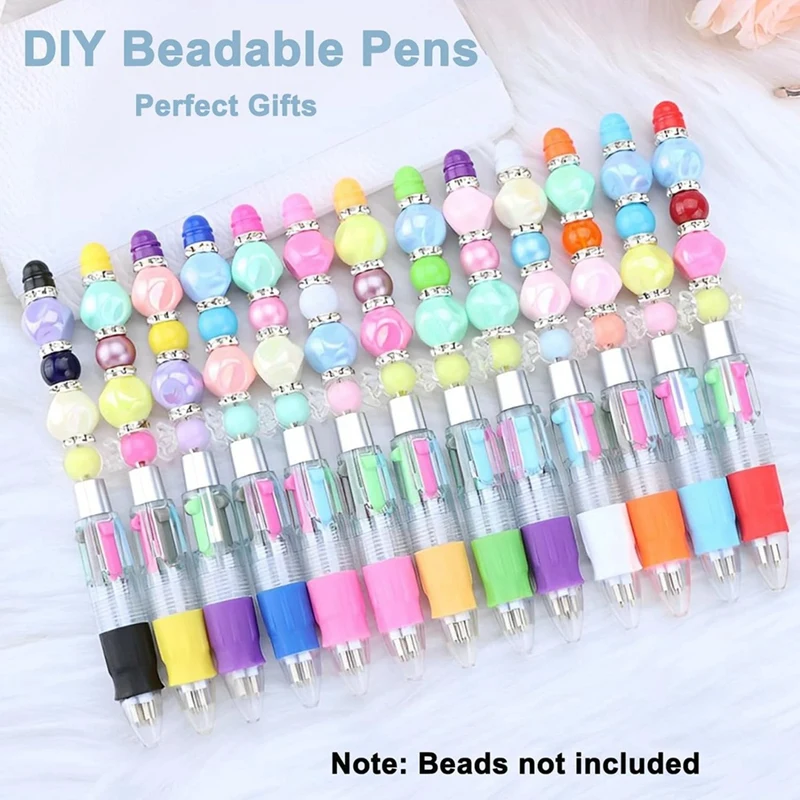 A23F-24Pcs Multi-Color Beaded Pens 4-In-1 Colorful Beaded Pens Retractable Ballpoint Pens DIY Making Kit For Office