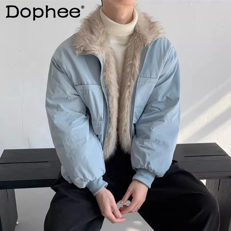 

Зимние новые высококачественные теплые парки с воротником из искусственного меха для мужчин и женщин, однотонные утолщенные пальто с двойной молнией, длинными рукавами, стильные парки 2025 года