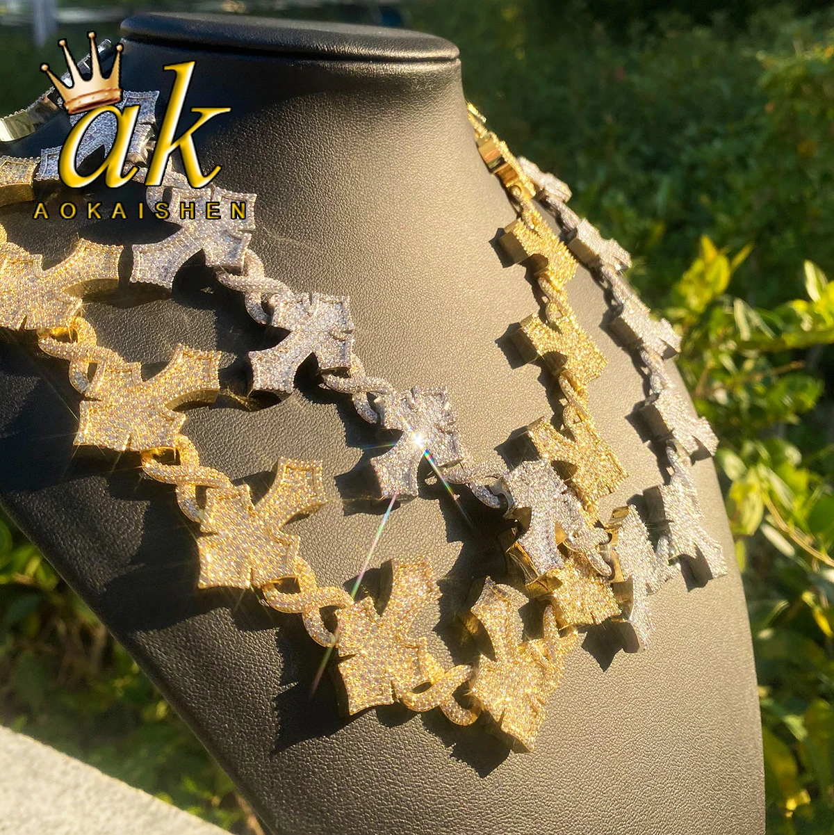 

Aokaishen Iced Out Cross Link Chain for Men Necklace Choker Prong Setting Hip Hop Jewelry