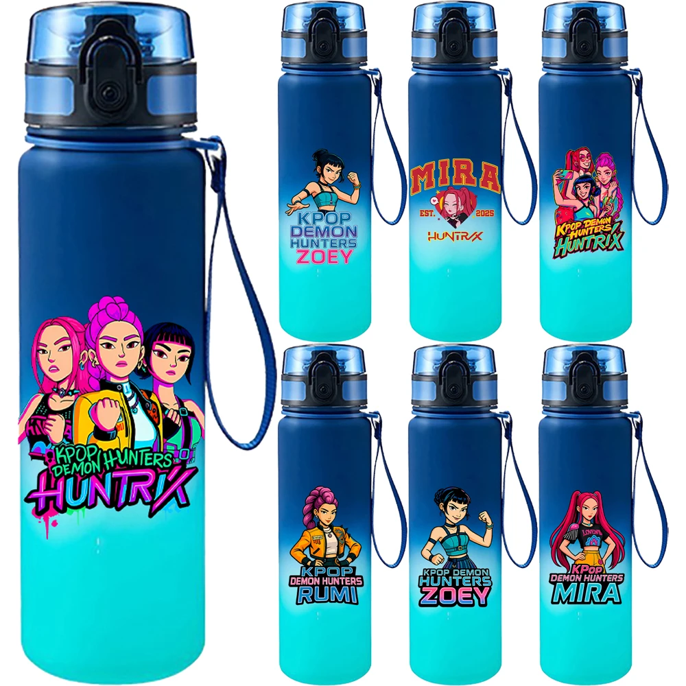 

650ML Kpop Demon Hunters Water Cup Huntr/x Saja Boys Portable Fitness Drink Bottle Kettle with Rope Juice Tea Cup Jugs Fans Gift