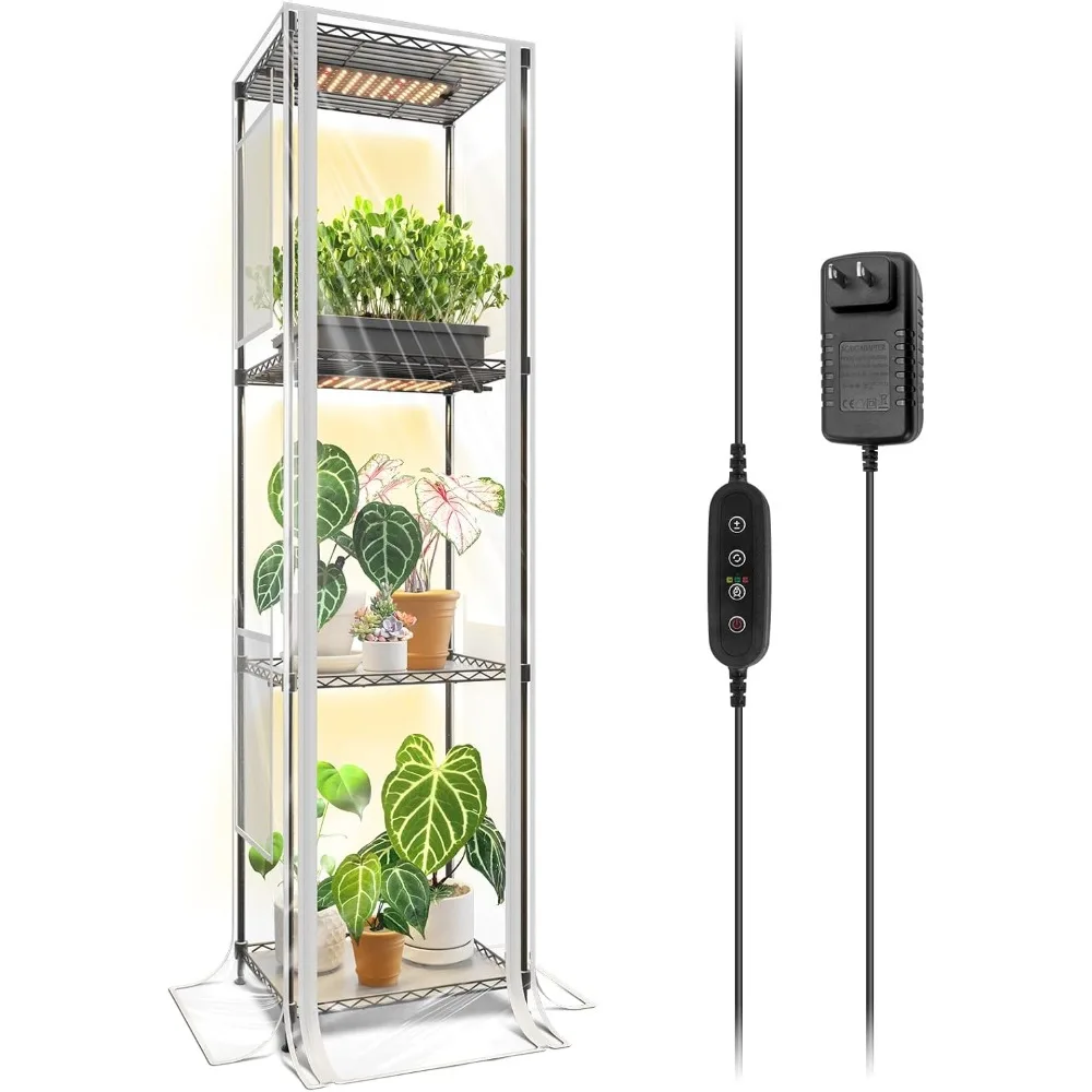 

CX83Z Indoor Greenhouse with Grow Light, 4-Tier Corner Plant Stand, 30W Full Spectrum Growing Light Panels, Mini Greenho