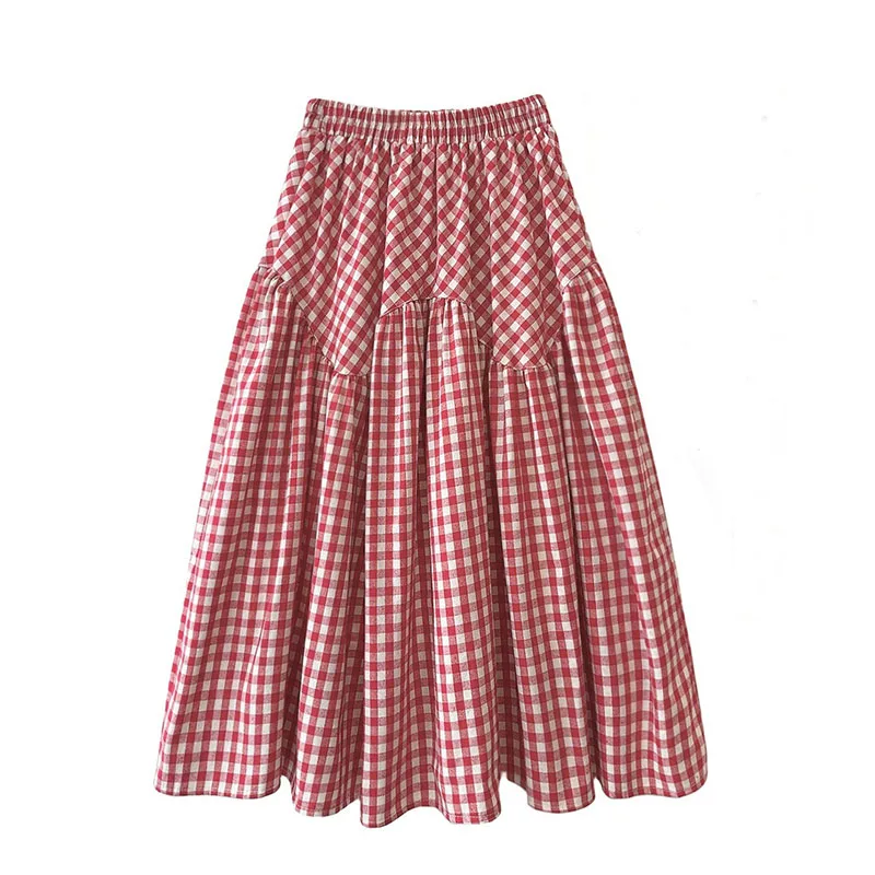 2025, neuer Luxus-Patchwork-Maxirock mit kariertem A-Linien-Kleid im Vintage-Stil mit hoher Taille